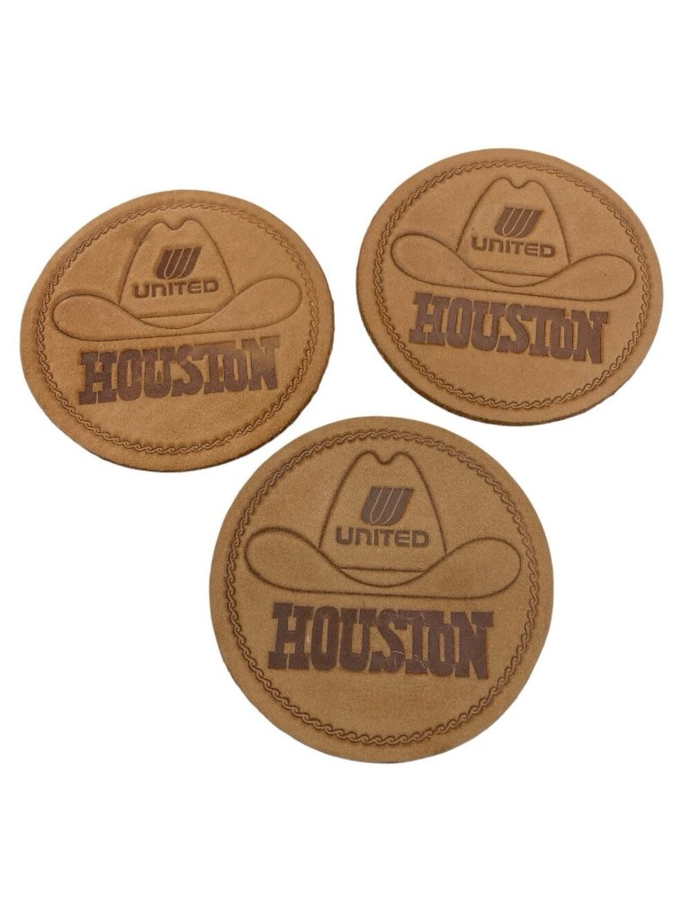 United Airlines Houston Leather Drink Coasters Set of 3 Cowboy Hat Western